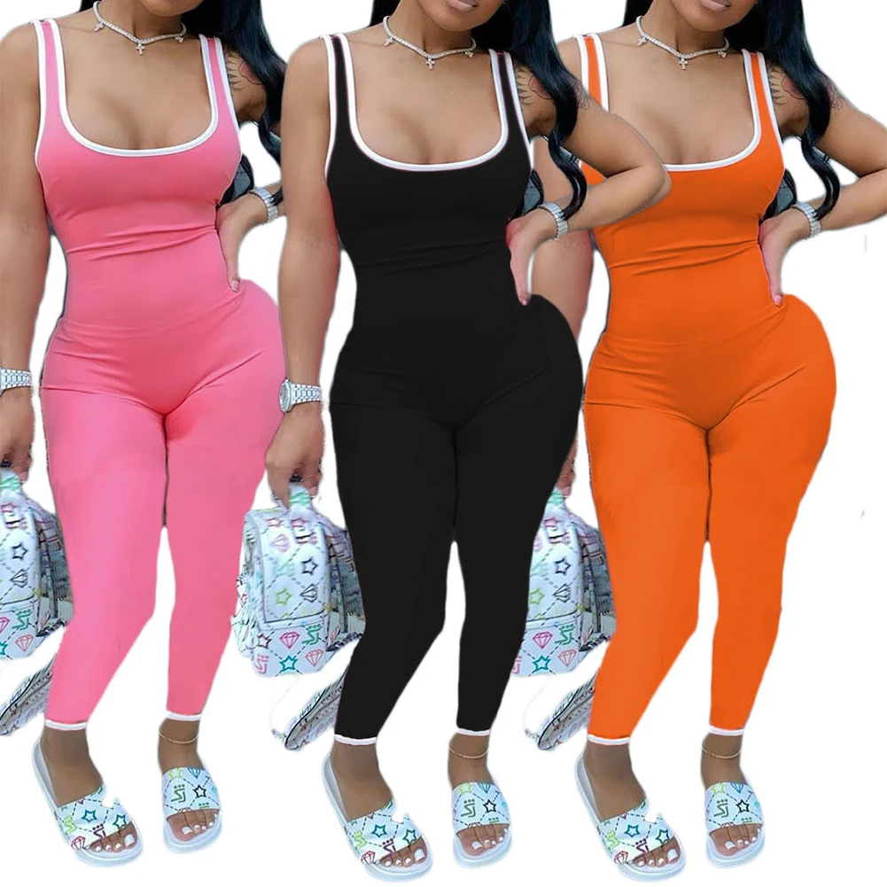 

Female Jumpsuit, Fashionable Solid Color U-Neck Sleeveless Jumpsuit Bodysuit, S/M/L/XL/XXL