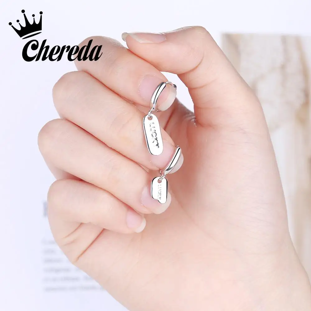 Серьги подвески Асимметричные из серебра 925 пробы с надписью на