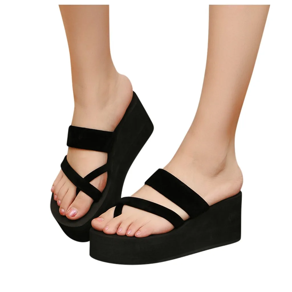 

38# Platform Slippers For Summer Women Wedges Sandals Non-slip Flip Flops Sandals Flat Beach Slippers Shoe Pantoufle Femme