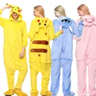 Пижама-кигуруми Ститч, зимние женские пижамы-кигуруми, милые костюмы для косплея животных, фланелевые пижамы для взрослых и детей с мультяшным рисунком