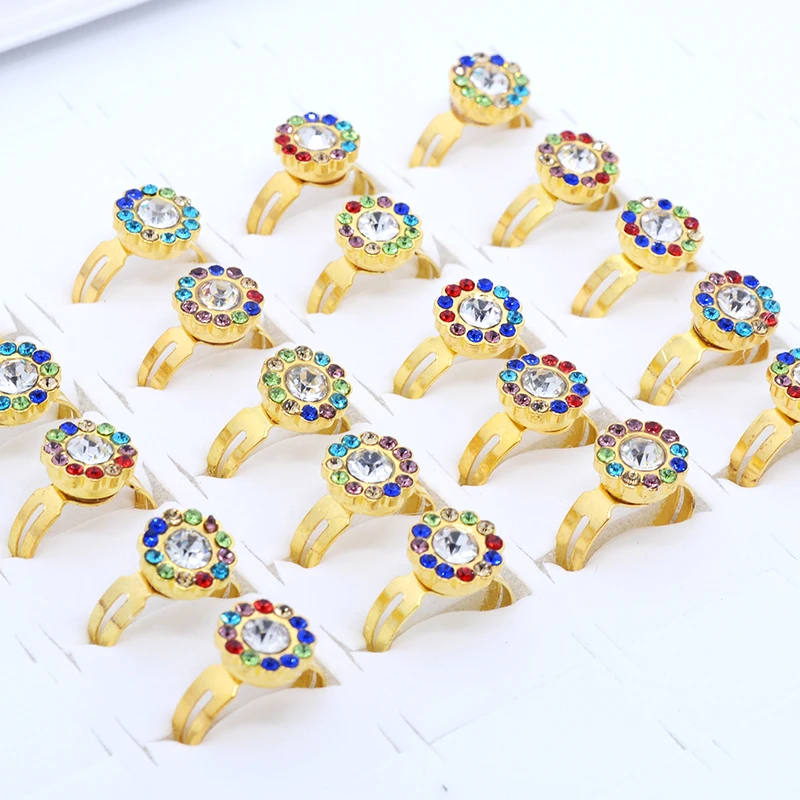 Оптовая продажа: 20 шт Дети Кольца мульти Цвет сияющие хрустальные стразы Золотой