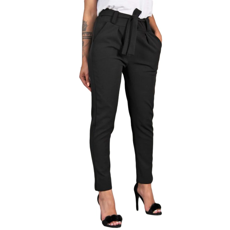 

Fashion Wild Belt High Waist Slim Fit Pencil Pants Women Casual Pants Trousers Solid Color Pockets Skinny Office Lady Work Pants