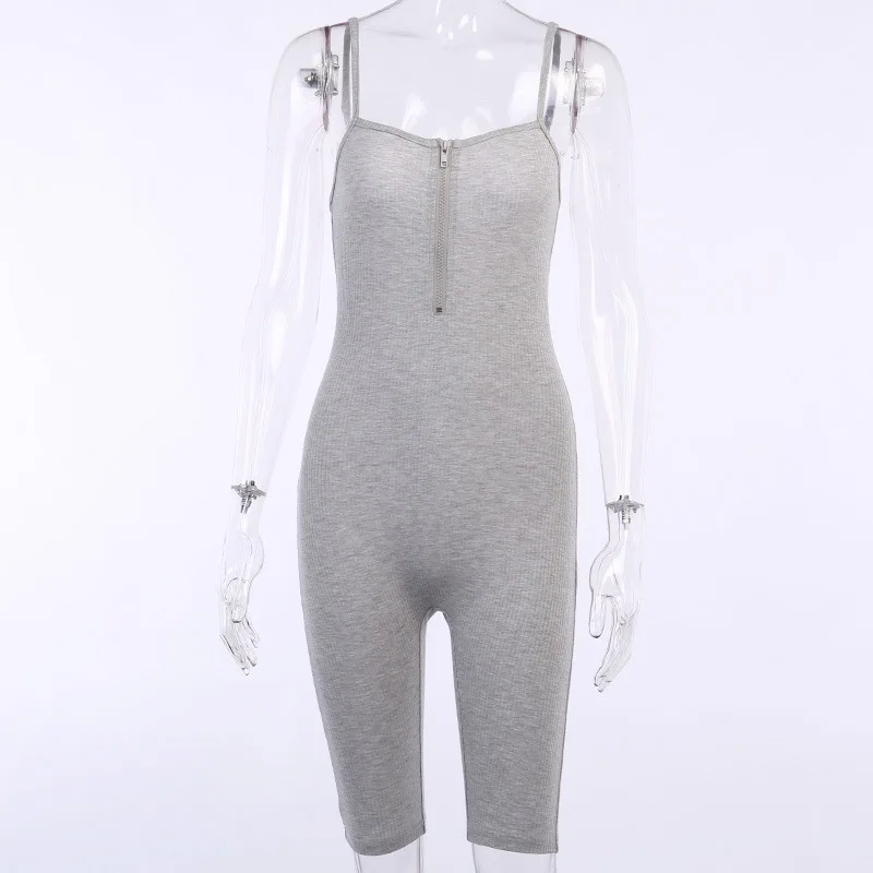 

Summer Sportswear Sexy Female Zipper Jumpsuit Spaghetti Strap Backless Tight Casual Jumpsuit
