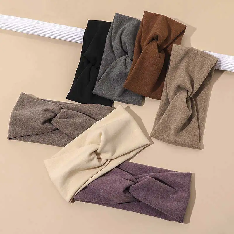 

ncmama Women Girls Solid Color Hair Bands Knitted Soft Headbands Vintage Cross Turban Bandage Bandanas Fashion Hair Accessories