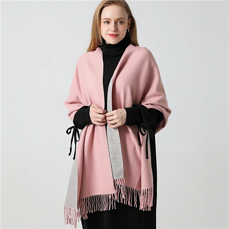 

Winter Cashmere Scarf Women Thick Warm Shawls Wraps Lady Solid Scarves Fashion Tassels Pashmina Blanket quality foulard 2020 New