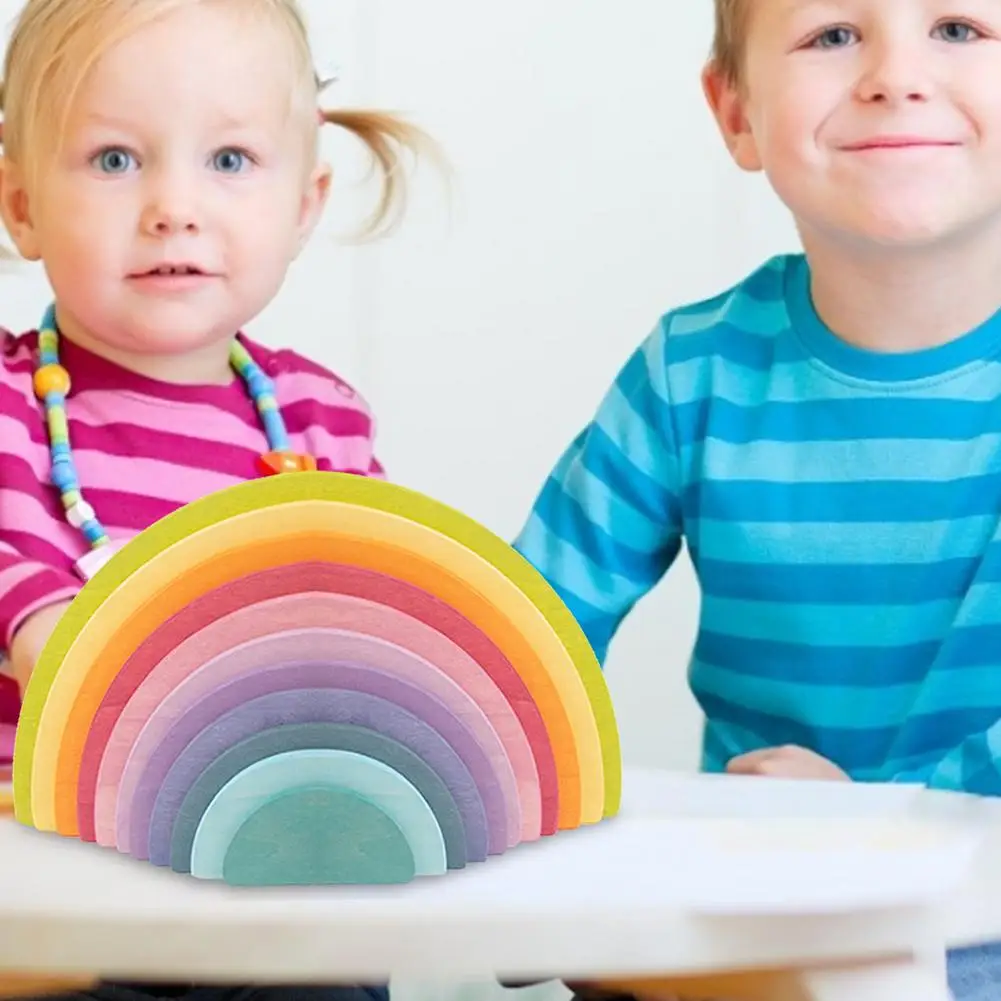 

11pcs/set Rainbow Stacker Nesting Puzzle Toys Tunnel Stacking Game Montessori Toys Baby Wooden Building Blocks Toddler Toy