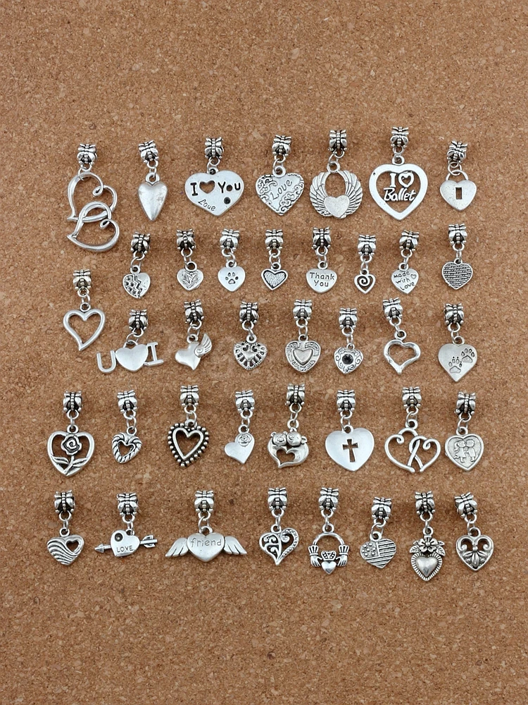 

117Pcs/lot Mixed Heart Dangle Charm Beads Fit Charm Bracelet DIY Jewelry 39 - Style A-527a