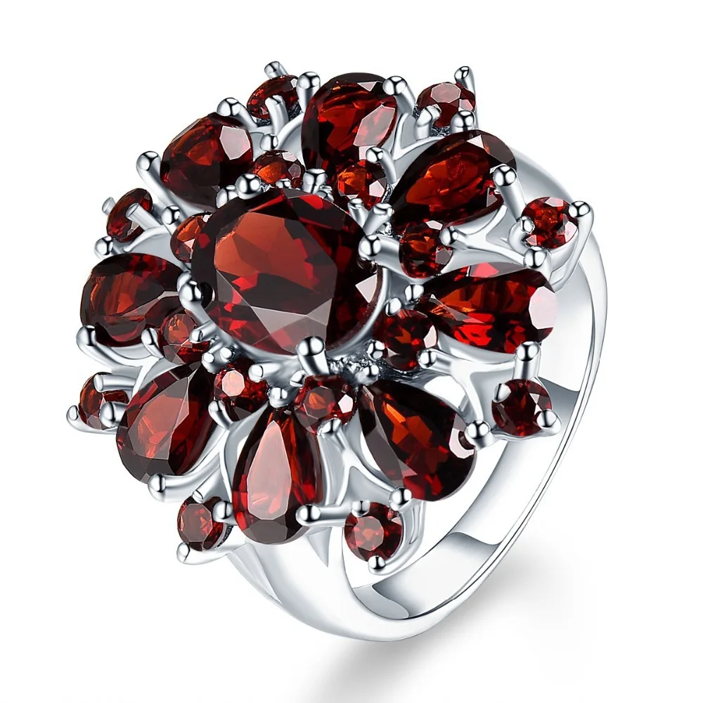 

Hot Selling European American Fashion Personality Inlaid Garnet Red Zircon Flower Shape Ring Ladies Wedding Banquet Ring