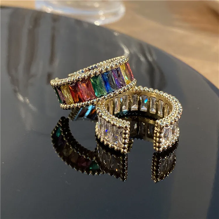 

Super Flash Rainbow Opening Ring Fashion Color Crystal Adjustable Index Finger Ring Elegant Girl Dance Party Jewelry