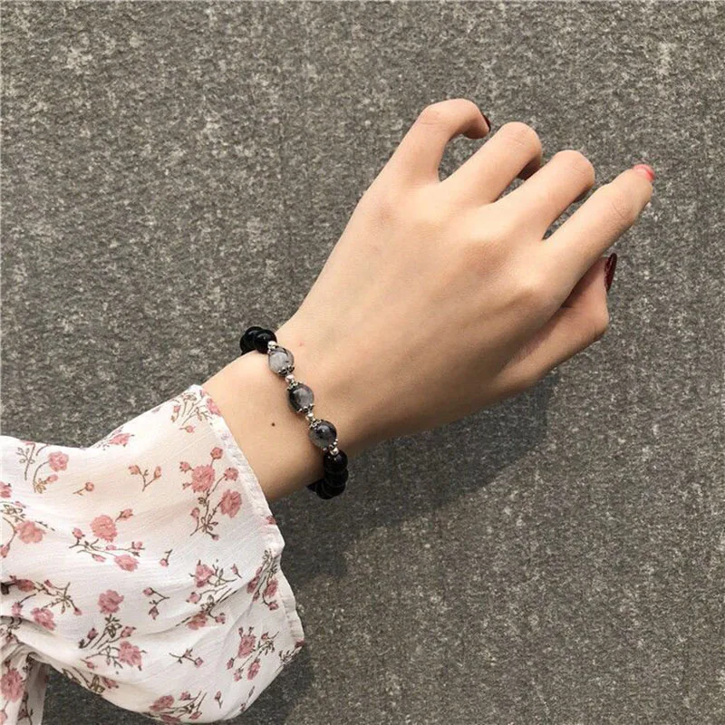 Мода 2 шт./компл. Набор браслетов для пар из натурального Обсидианового камня