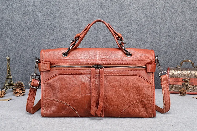 Women Genuine Leather Bag One Shoulder Diagonal Small Square Double Zip Tote | Багаж и сумки