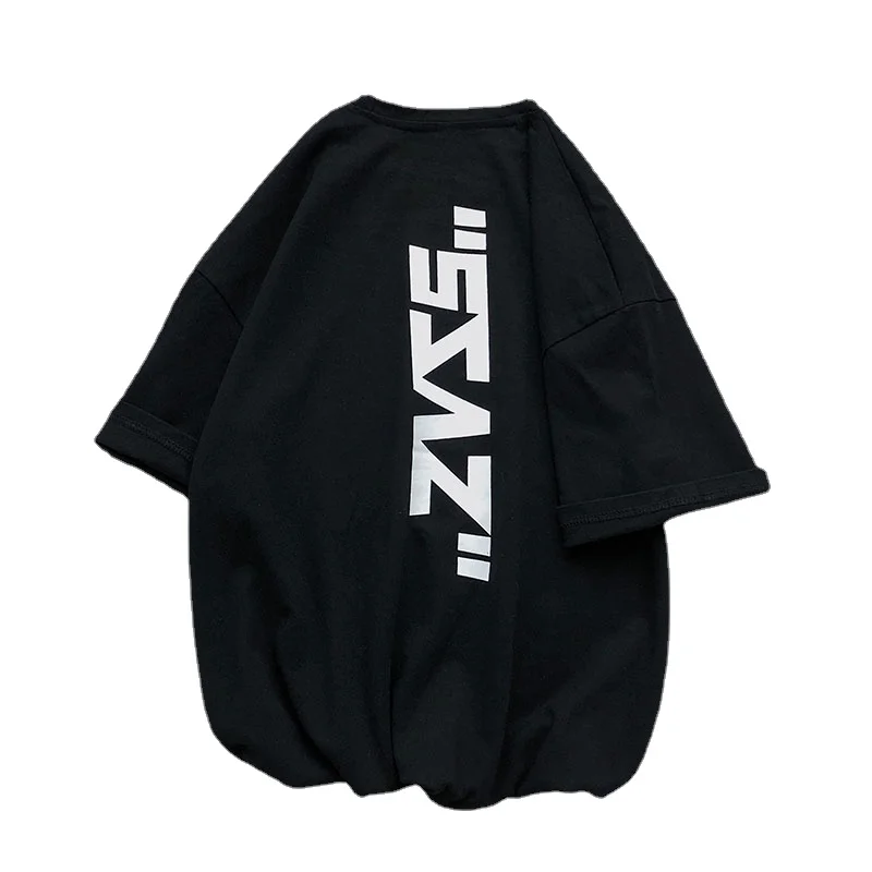 

2021 Чистый хлопок! Футболка мужская с коротким рукавом, стильная Свободная рубашка с круглым вырезом, в гонконгском стиле, большие размеры, н...