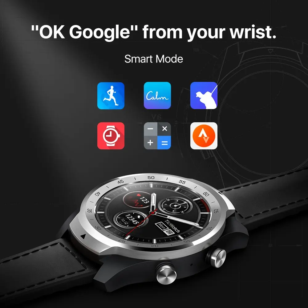 TicWatch Pro 512MB Smart Watch Men‘s Watch Wear OS for iOS Android NFC Payment Built in GPS Waterproof Bluetooth Smartwatch