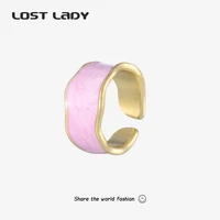 lost lady women epoxy drop oil open ring adjustable elegant temperament accessories party jewelry summer gold color alloy ring