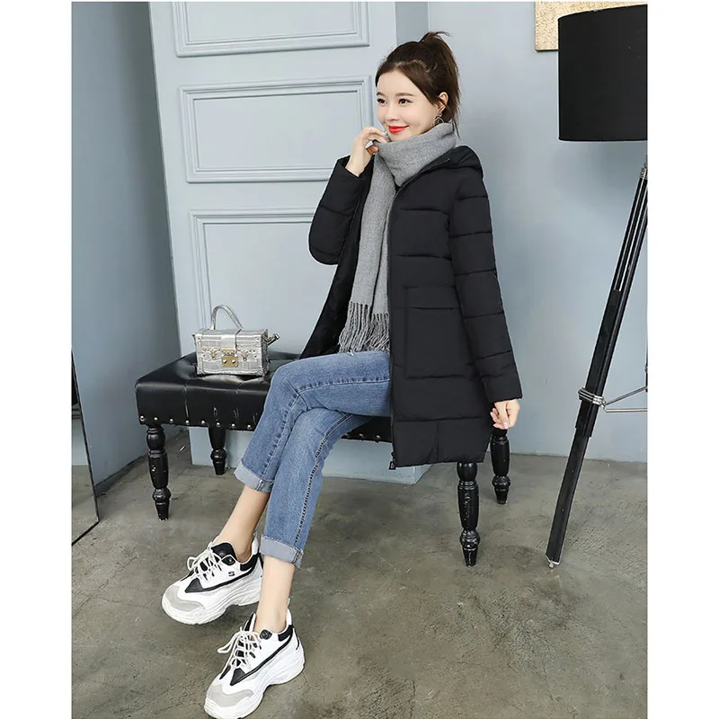 

Женская длинная куртка с капюшоном, свободная хлопковая куртка большого размера, зимнее пальто из плотного хлопка, A420, 2019