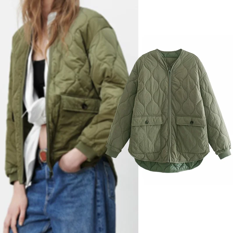 

Куртка женская хлопковая с круглым вырезом и длинным рукавом, двусторонняя, средней длины, 2021