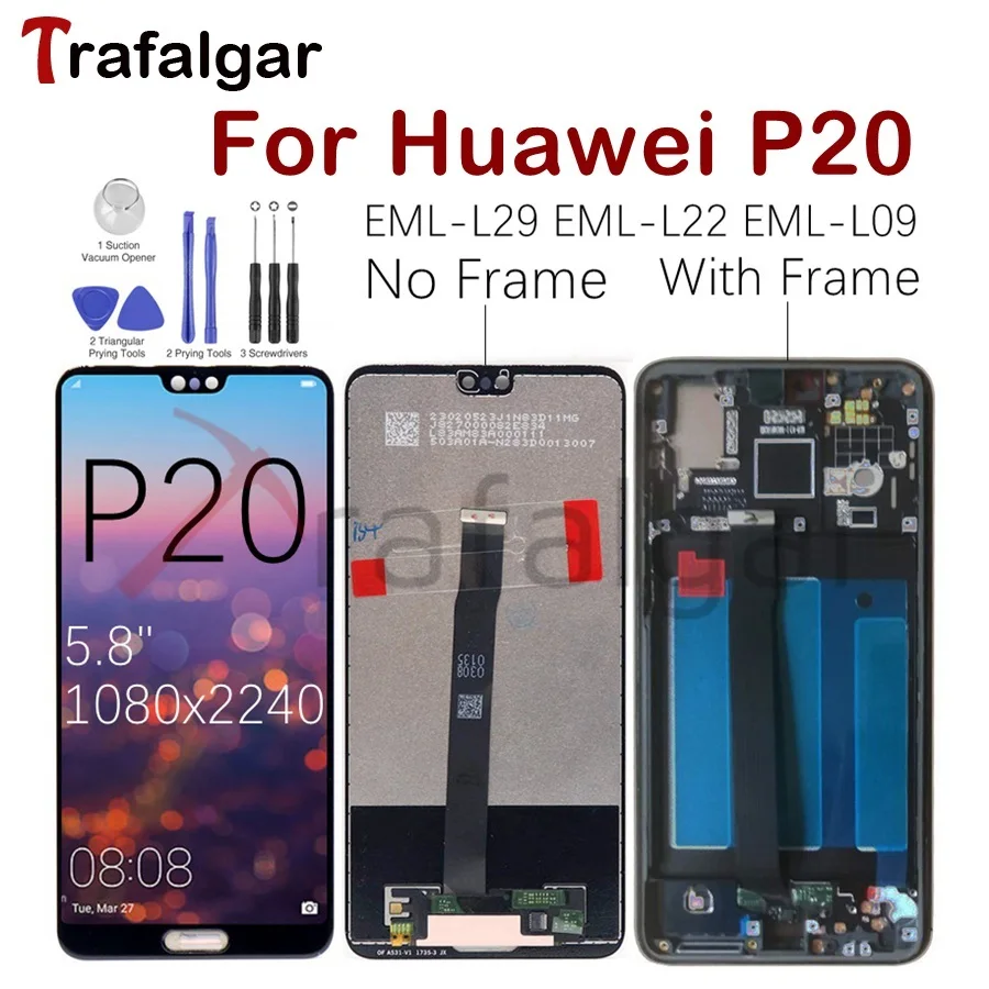 Для huawei P20 ЖК-дисплей кодирующий преобразователь сенсорного экрана в сборе EML L29 L22 L09 AL00 для huawei P20 ЖК-дисплей с заменой рамки