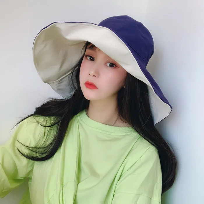 Женская двусторонняя хлопчатобумажная шляпа с защитой от солнца парусиновая