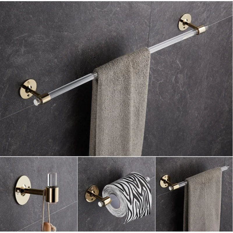 

Держатель для полотенец в ванную комнату, Золотой крючок для пальто, кольцо для полотенец, черный держатель для бумаги, латунь с ПММА матери...