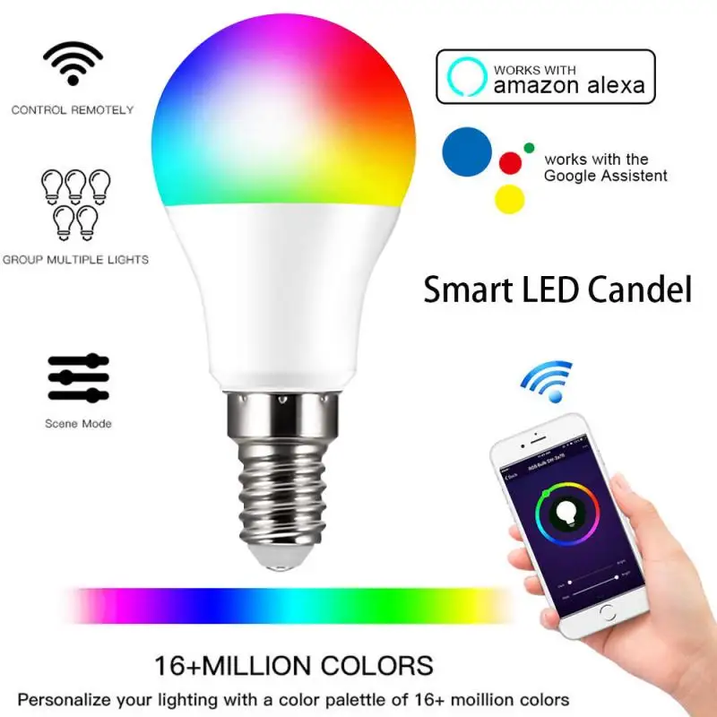Умная шаровая лампа E14 с Wi Fi RGB подсветкой и дистанционным