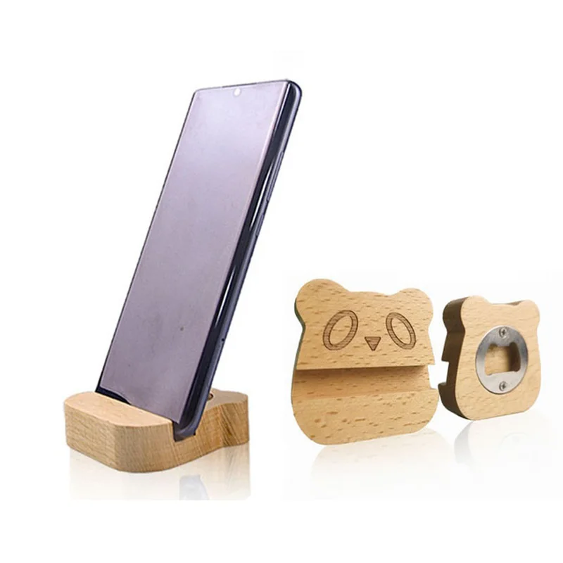 

50pcs/lot multi-function Solid wood mobile phone stand desktop mobile phone flat stand base creative wooden beer bottle opener