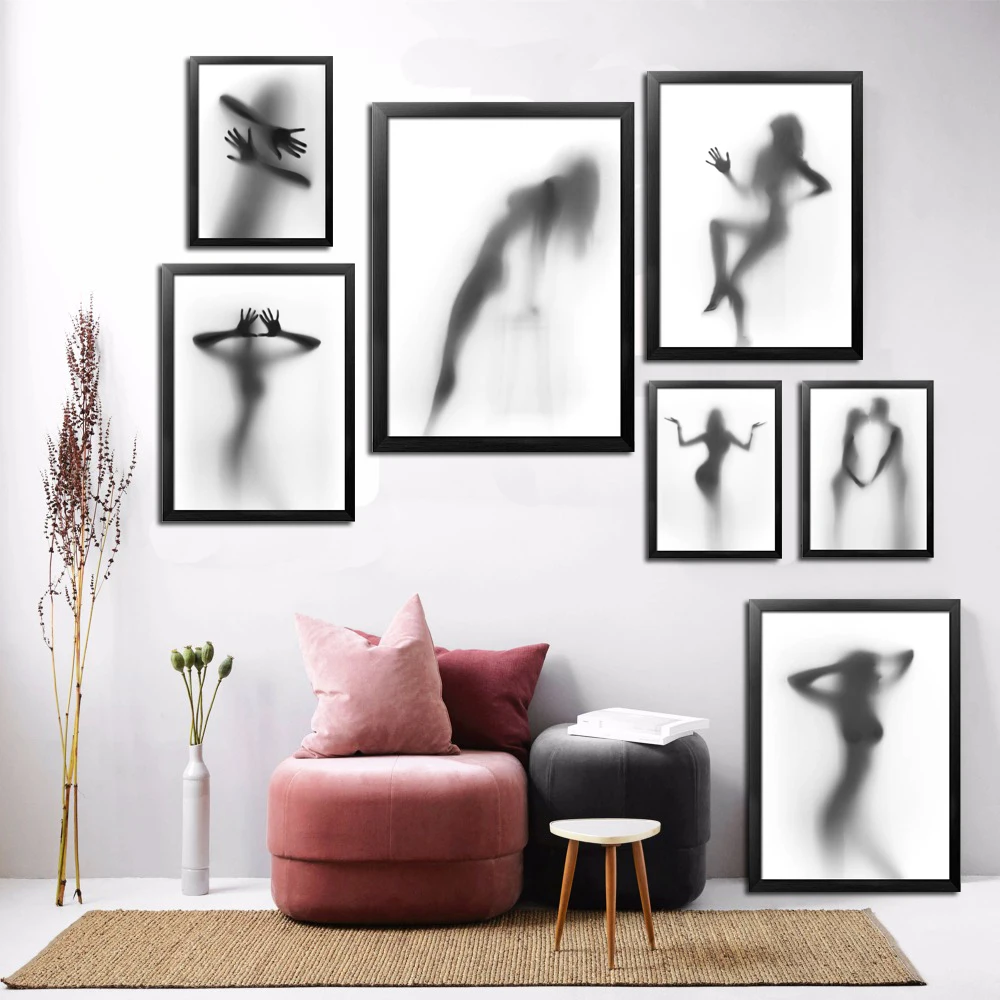 

Painting Poster Nordic Canvas Sexy Woman And Man Shadow Black And White Home Decoration Prints Wall Pictures Abstract Room