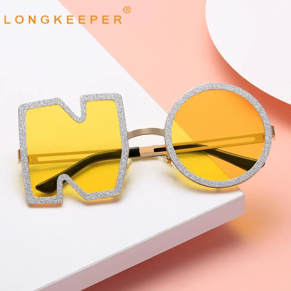 

LongKeeper Women's Sunglasses Men Fashion Letter NO Sun Glasses Vintage Female Unique Metal Punk Eyeware UV400 Oculos de sol