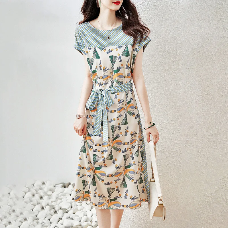 

Женское шифоновое платье с принтом, приталенное нежное платье в стиле ретро, лето