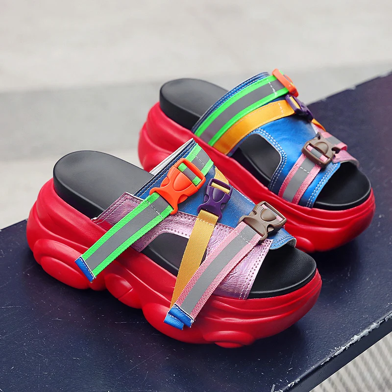 Шлепанцы женские летние на толстой подошве повседневные сандалии высотой 9 см/3 5