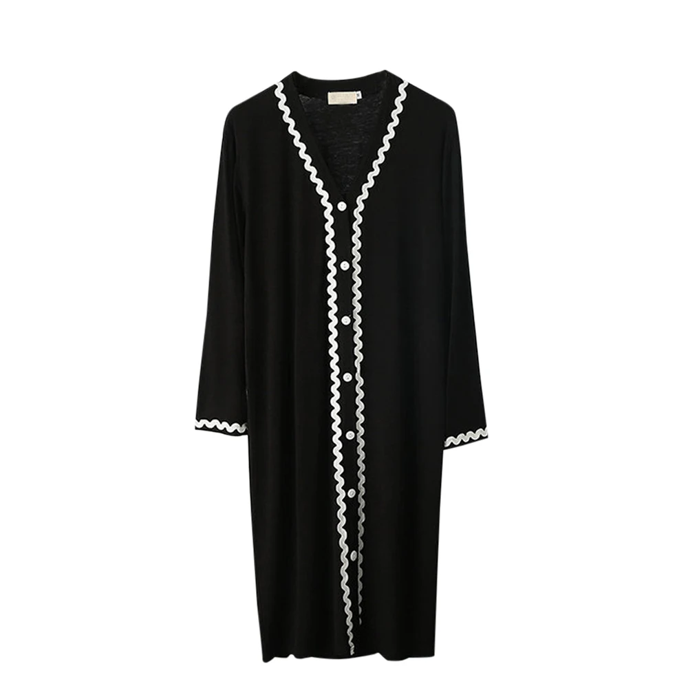 

Summer Women's Pajamas Nightdress V Neck Long Sleeve Single Breasted Sleepwear Women's home Clothes Polyester 5 Colors