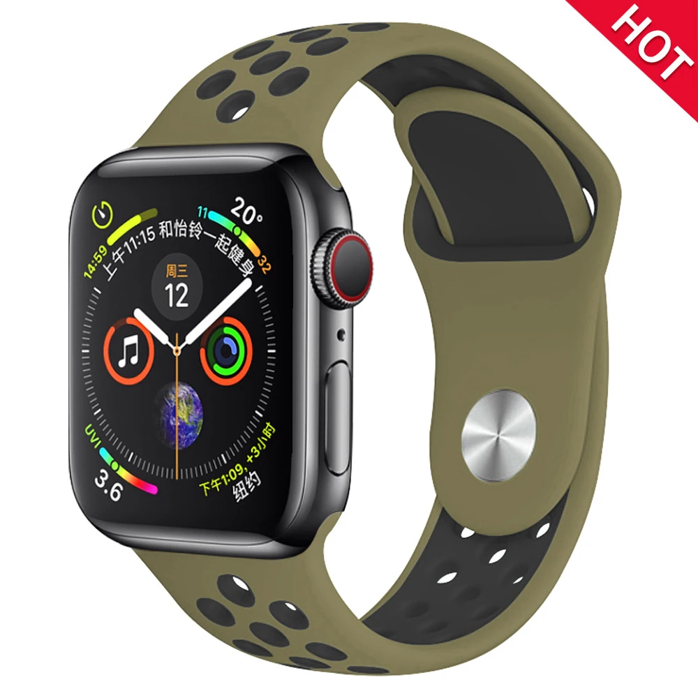 Dark olive black Мягкий силиконовый сменный спортивный ремешок для Apple Watch, 38 мм, 40 мм, серия 1, 2, 3, 4, 5, 42 мм, 44 мм, браслет на запястье, ремешок для iWatch Sports - Цвет ремешка: Dark olive black