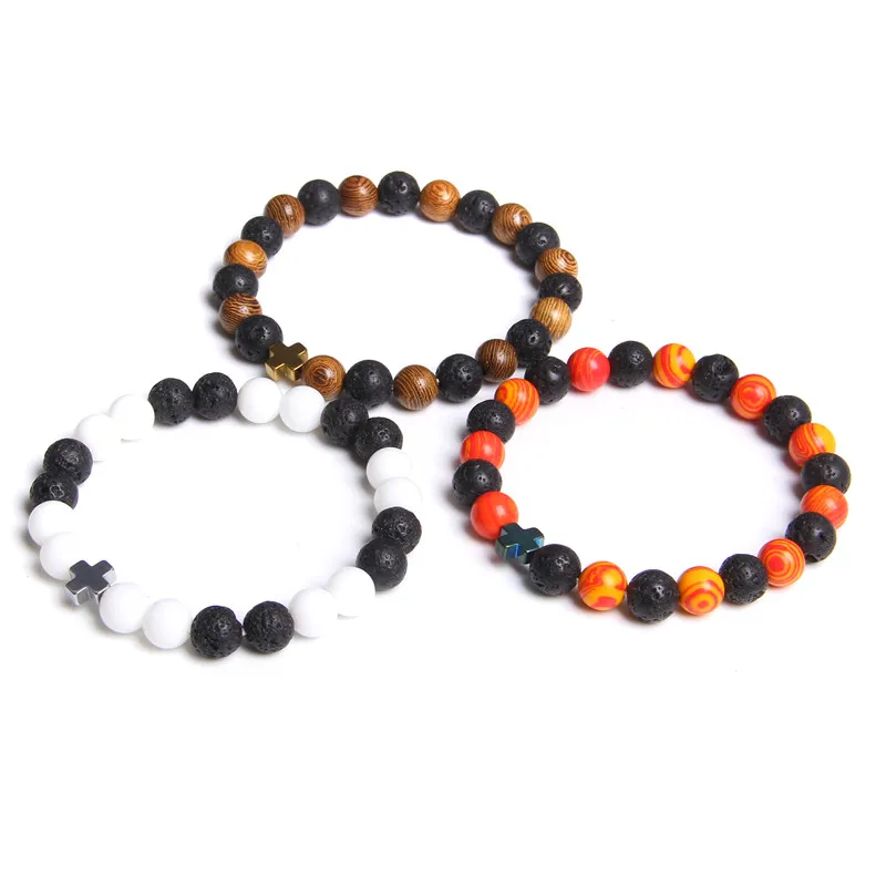 Мужской браслет с подвесками в виде крестов ювелирные изделия из лавового камня