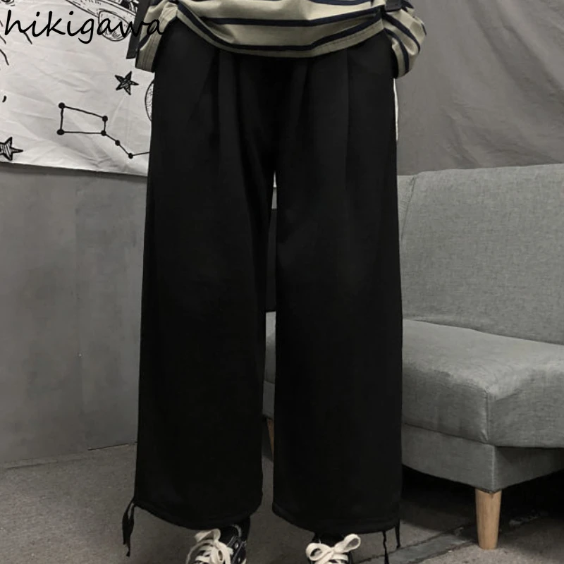 

Hikigawa Sweatpant Women Casual Loose Joggers Plus Size Straight Trousers High Elastic Waist Pants Harajuku Solid Pantalon Femme