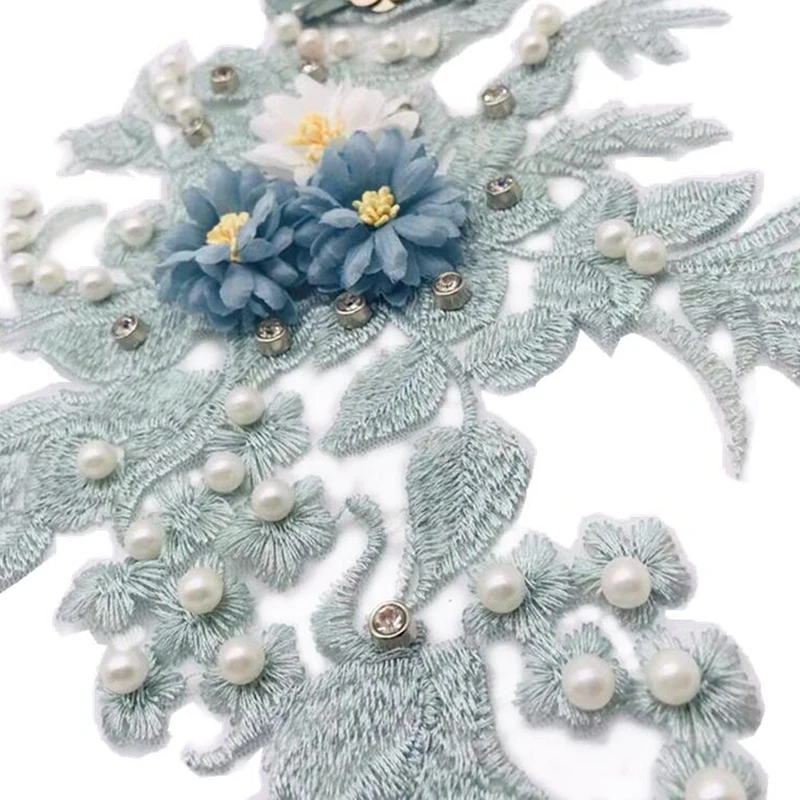 Летние вышитые бисером кружева ручной работы 3D тканевые наклейки цветок с