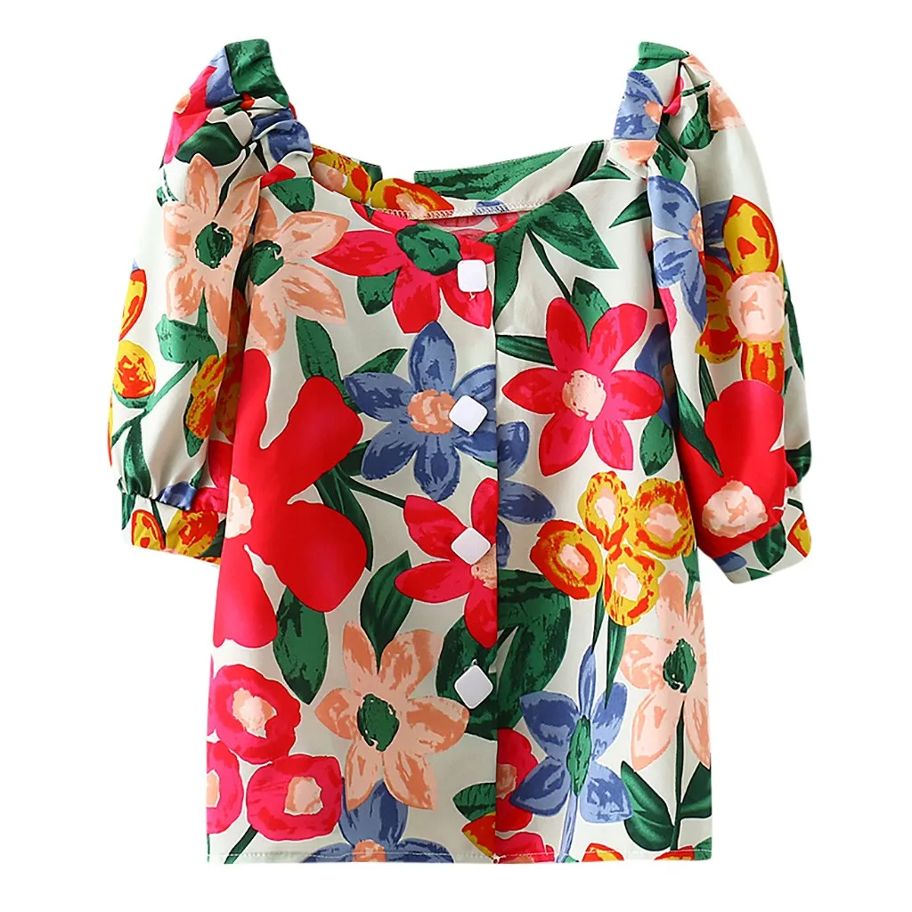 Женский топ с пышными рукавами Элегантный Повседневный пуловер цветочным