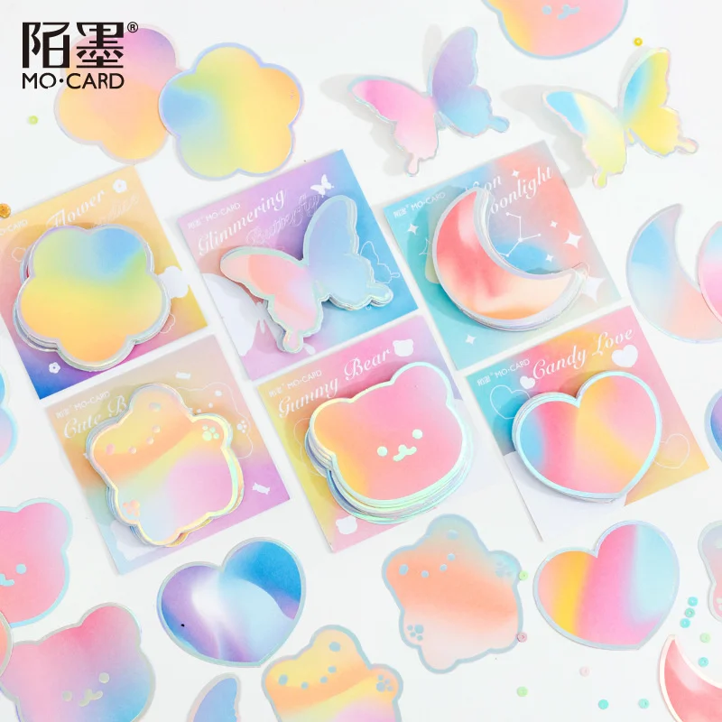 

30 шт. лазерный серебряный градиент Kawaii Медведь Бабочка блокнот Блестящий липкий стикер для заметок блокнот для записей канцтовары школа