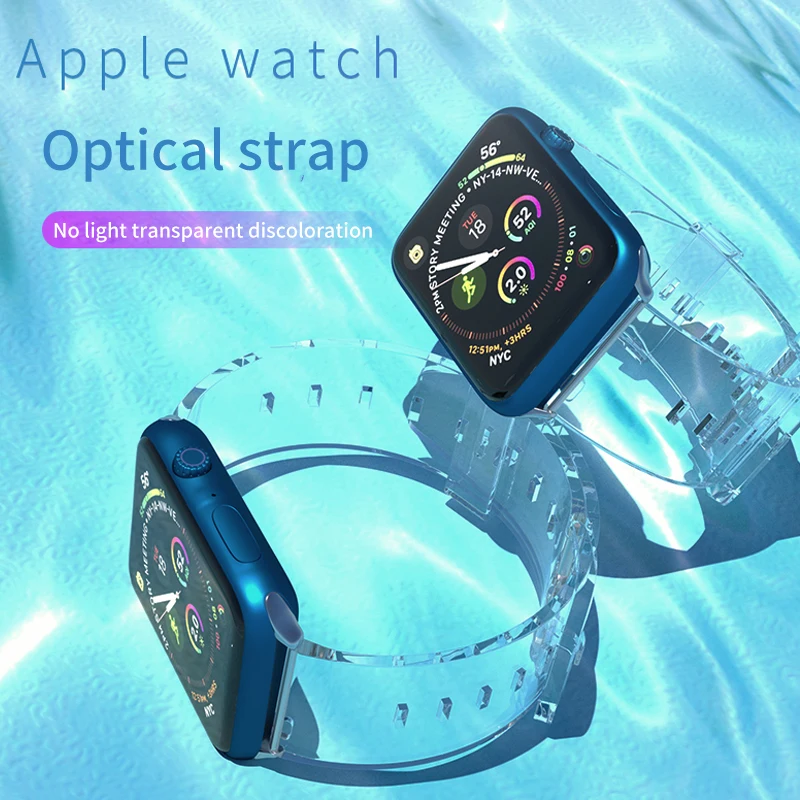 

Ремешок прозрачный меняющий цвет для iWatch 3 2 1 38/42 мм, спортивный браслет для Apple Watch 7 SE 6 5 4 40/44 мм 41/45 мм