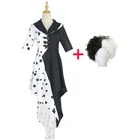 Костюм для косплея из мультфильма аниме 101 далматинцы краеллы, забавный женский костюм на Хэллоуин, карнавал, черныйбелый парик ведьмы