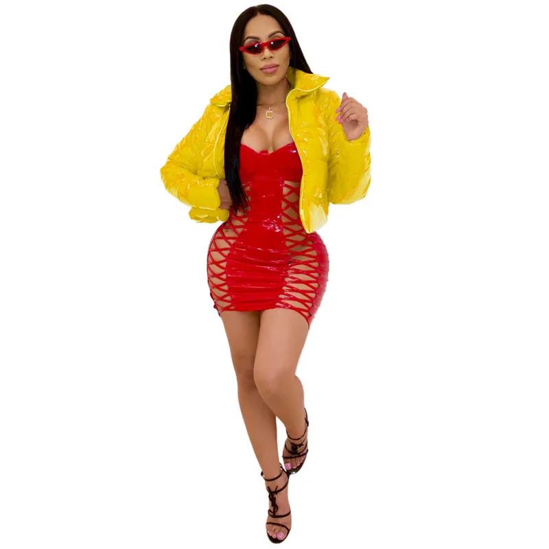 

Cutubly Bright Short Cotton Coat Winter Long Sleeve Zipper Jacket Women Padded S-2XL Multi Colors Standard Collar Fashion