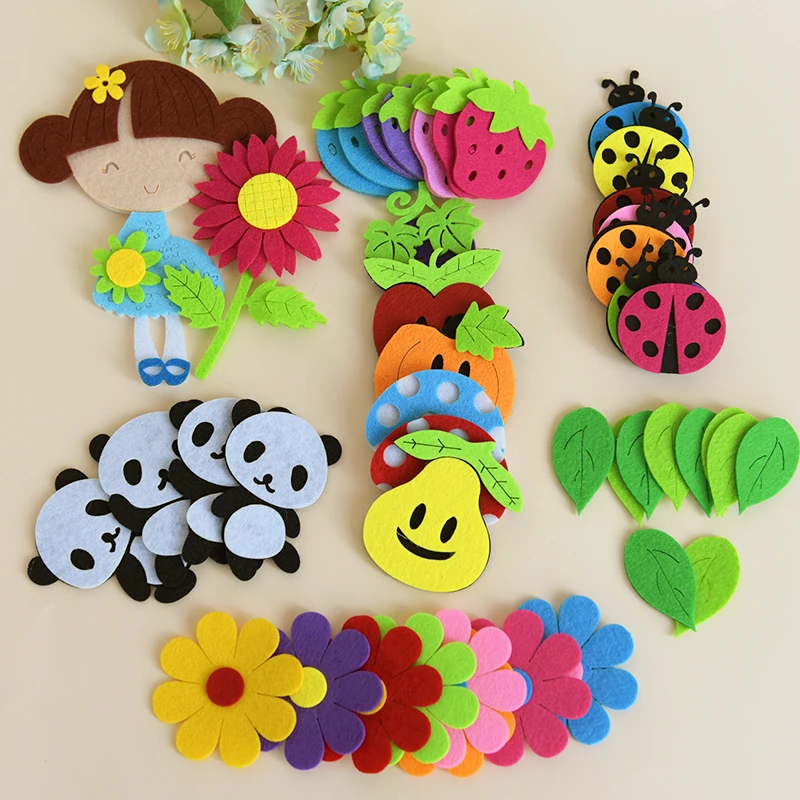 T-N Non-woven Toy Animal Ladybug Bee Panda Butterfly Felt DIY Pack Kindergarten Decoration Primary School Classroom Wall Sticker