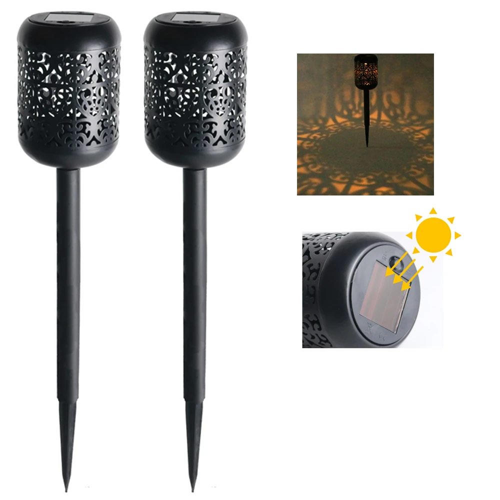 

41cm Solar Flame Garden Light Hollow Iron Lawn Lamp Yellow Dancing Flicker LED Villa Courtyard Decors Patio Pathway Night Lamp