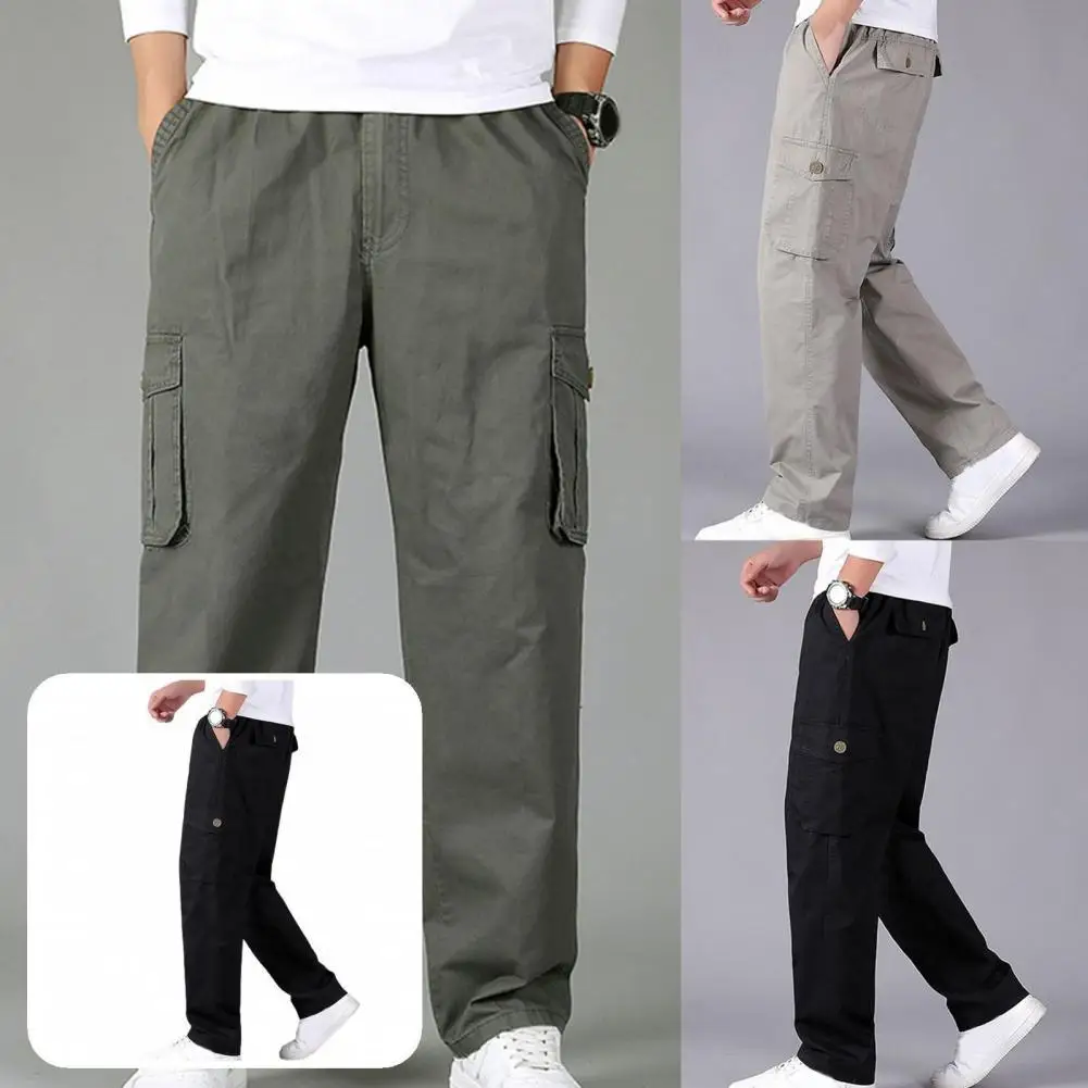 

Men's Cargo Pants Trousers Sweatpants Elastic Waist Buttons Multi Pockets Casual Sports Pants for Daily Wear Streetwear Clothing