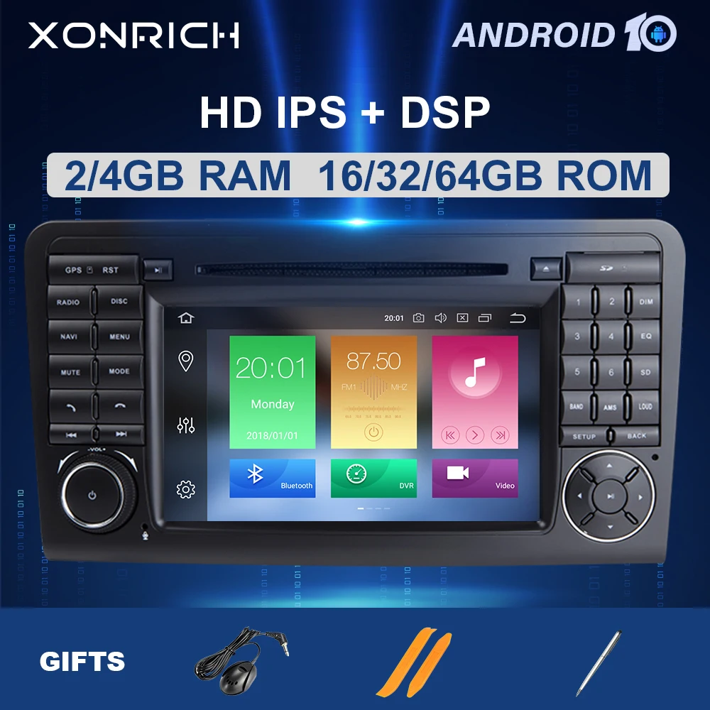 Автомобильный DVD плеер IPS DSP 64 Гб 2 din Android 10 GPS для BENZ ML 320/ML 350/W164(2005 2012)GL радио