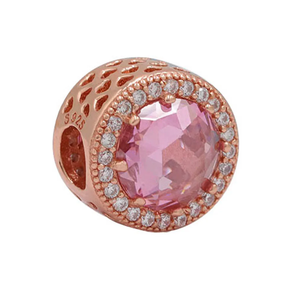 

Rose Blush Pink Radiant Charm Bead for Women Bracelet Bangle Crytasl Clear CZ Girl Lady Gift S925 Silver DIY Jewelry