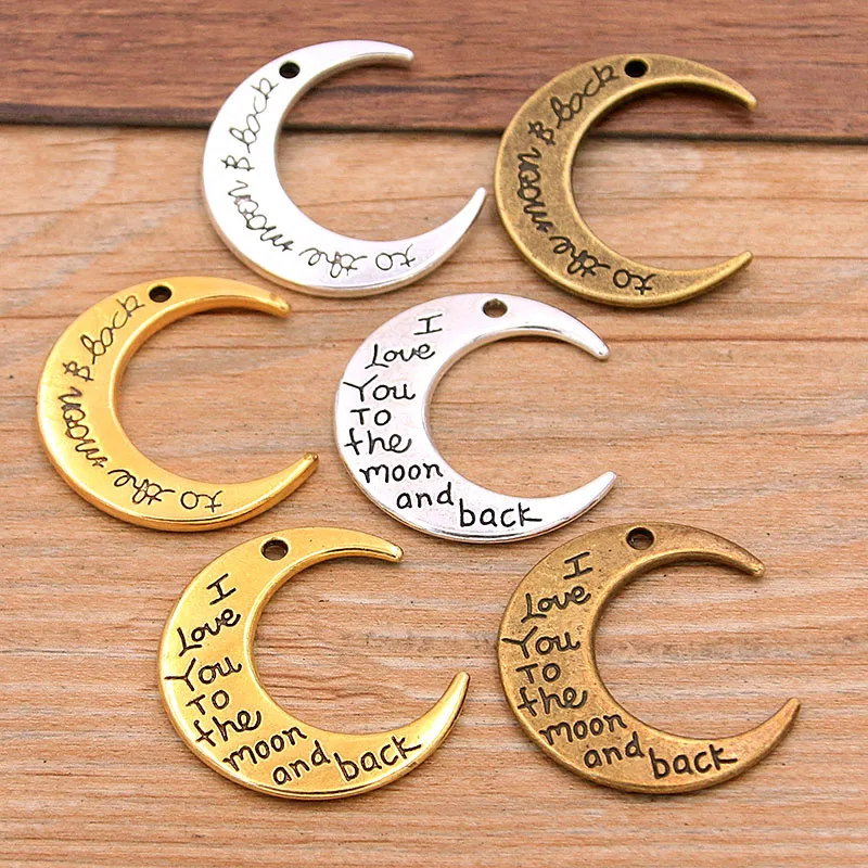 

6PCS 2 Styles Metal Alloy 3 Color Moon Letter Charms Natural Pendants For DIY Necklace Bracelet Jewelry Making Findings