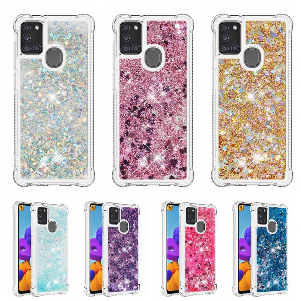 

for Samsung A21S A 21 A21 S Case on for Etui Samsung Galaxy A01 A11 A31 A41 A51 A71 Case Glitter Liquid Dynamic Shockproof Cover