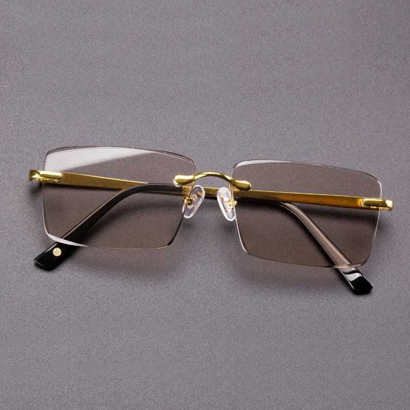 

Pure Natural Crystal Stone Sun Glasses Man Luxury Rimless Glass Sunglasses Vintage Brown Goggles UV400 Oculos Eyewear