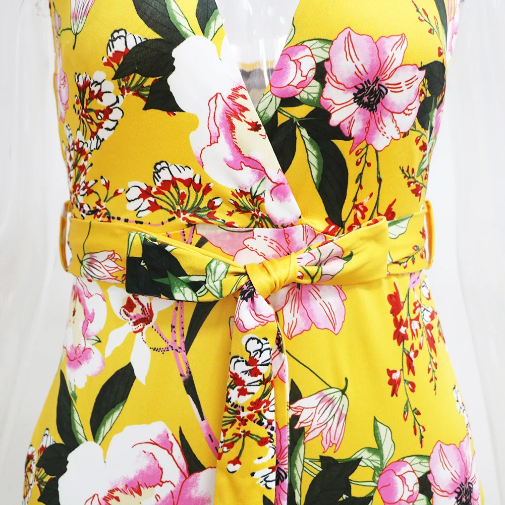 

Mermaid dresses Sexy V-Neck Backless sleeveless dress Bow Sashes slim fit dress Floral pattern dress Fashion clothing for women