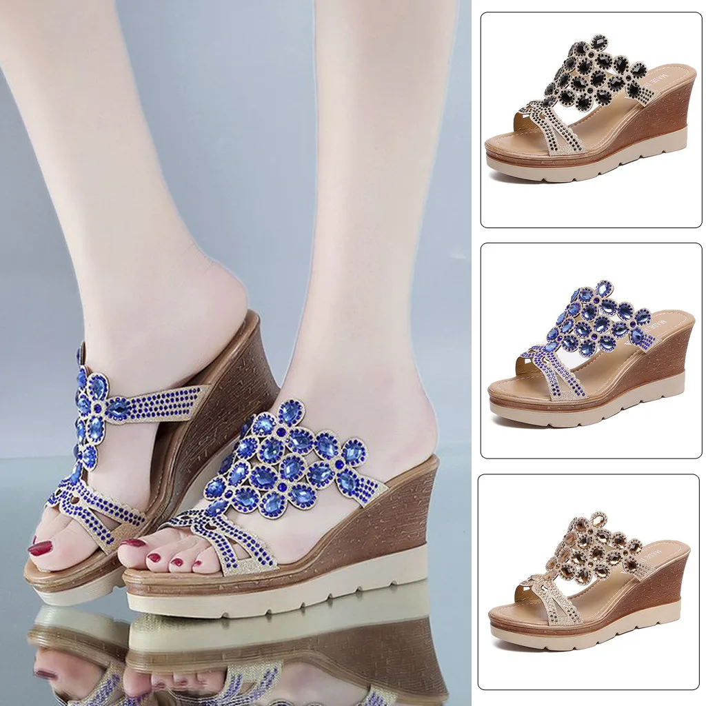 Женские домашние тапочки женские босоножки на танкетке с открытым носком в