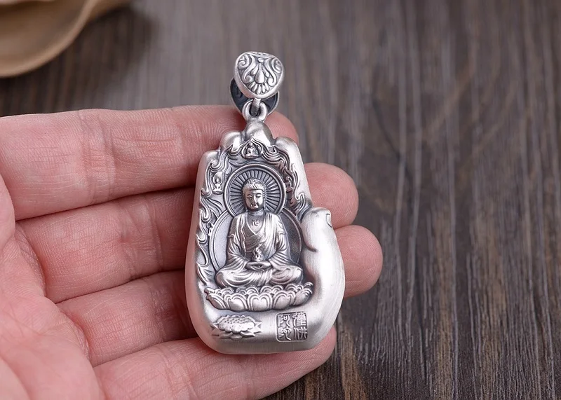 100% 999 Серебряная восемь Будды амулет чистое серебро буддийская статуэтка